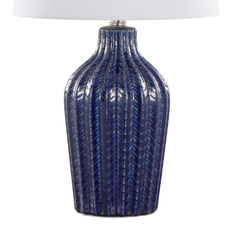 LumiSource (Set of 2) Rockwell 23&#34; Contemporary Accent Lamps Dark Blue Ceramic Polished Nickel and White Linen Shade from Grandview Gallery, 5 of 8