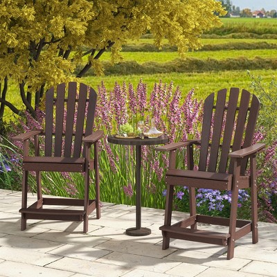 Brown HDPE Tall Bar Stools with Armrests and Footrests, Set of 2