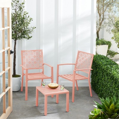 Peach Steel 3-Piece Outdoor Patio Bistro Set with Armchairs and Table