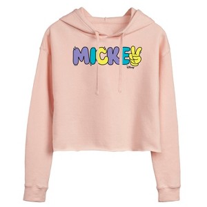 Women's - Disney - Mickey Multicolor Hand Peace Sign Cropped Graphic Hoodie - 1 of 3
