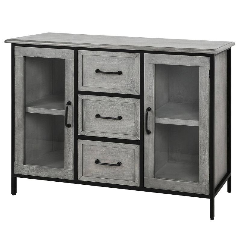 2 Doors and 3 Drawers Wood and Metal Cabinet Brown - StyleCraft, 3 of 6