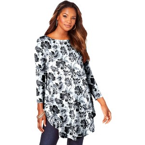 Roaman's Women's Plus Size Boatneck Swing Ultra Drape Tunic - 1 of 3