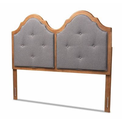 Queen Falk Fabric Upholstered Wood Arched Headboard Dark Gray/Walnut Brown - Baxton Studio