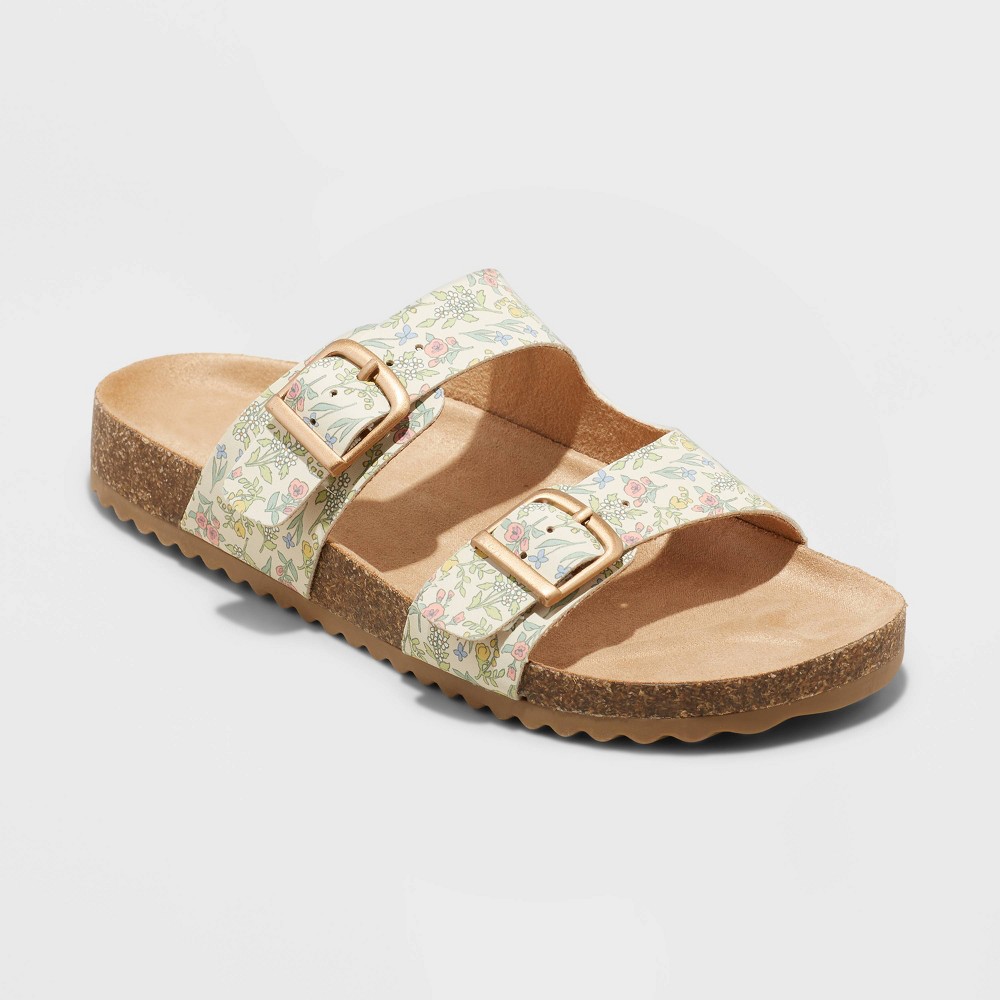 Kids' Drew Slip-On Footbed Sandals - Cat & Jack™ Floral Beige 2