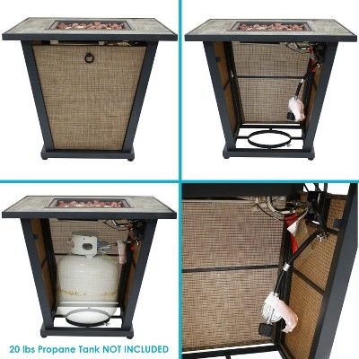 Brown Metal Propane Gas Fire Pit Table with Tile Top