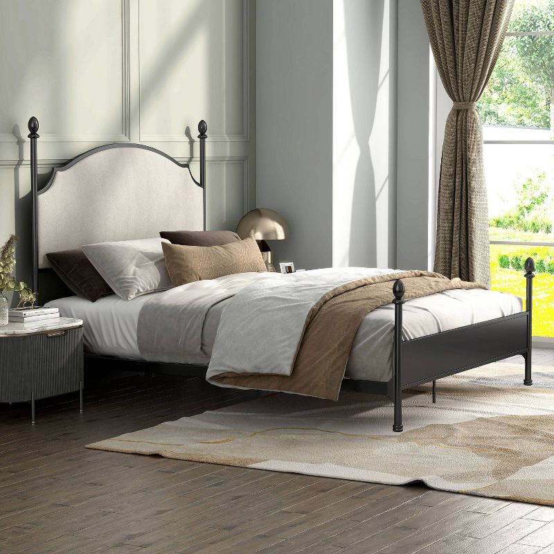 HOMES: Inside + Out Sweepwind Transitional Boucle Four Poster Panel Bed Beige/Gunmetal, 2 of 8