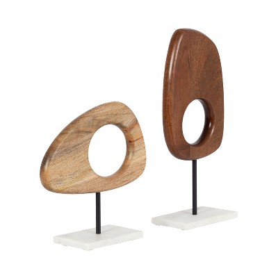 Kate & Laurel All Things Decor 2pc Yoakes Wood and Marble Art Sculptures White/Brown