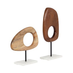Kate & Laurel All Things Decor 2pc Yoakes Wood and Marble Art Sculptures White/Brown - 1 of 4