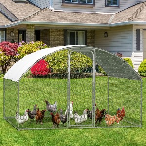 Chicken Coop, Metal Chicken Run with Waterproof and Anti-Ultraviolet Cover for Outside, 9.8 x 6.5 x 6.5 Ft Walk-In Poultry Cage - 1 of 4