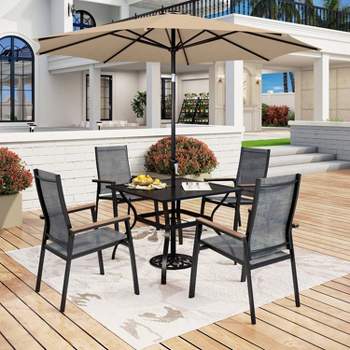 5pc Outdoor Dining Set with Sling Chairs & Square Powder Coated Aluminum Table - Captiva Designs