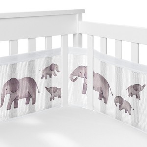 Sweet Jojo Designs + BreathableBaby Boy, Girl, Unisex/Gender Neutral Breathable Mesh Crib Liner Pad Watercolor Elephants Grey - 1 of 4