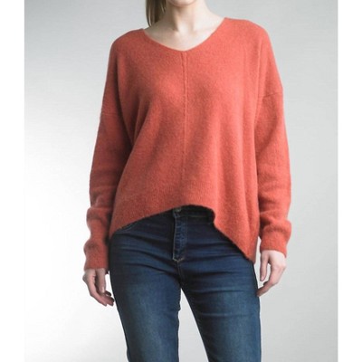 Women's V-neck Dolman Sleeve High Low Sweater - TEMPO PARIS