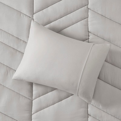 Gray Twin Microfiber Reversible Chevron Comforter Set