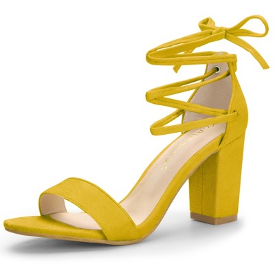 Allegra K Women's Tie-up Strappy Chunky High Heels Sandal Yellow 6.5 