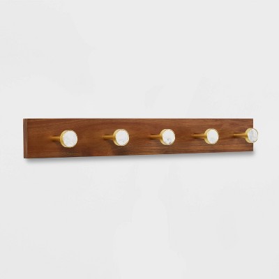 Threshold Metal and Faux Marble 5 Hooks Rail Gold On Acacia Wood