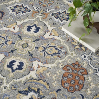 Gray Floral Synthetic 6' x 9' Rectangular Area Rug