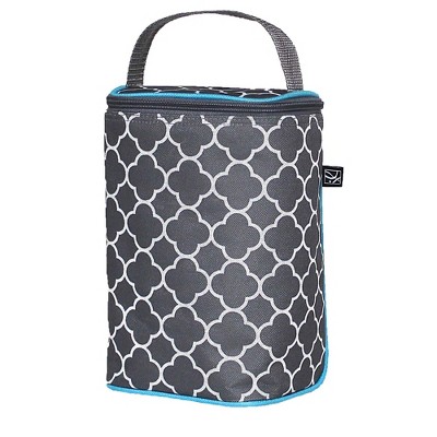 Image of J.L. Childress Tall Two cool Breastmilk Cooler, Baby Bottle & Food Bag, Insulated & leak proof, Fits 2-4 Bottles in Grey / Teal Clover