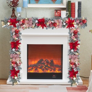 6 Ft Artificial Holiday Garland - Pre-Lit & Lighted with 20 LED Lights, Bows & Poinsettia | Indoor Outdoor Xmas Decoration for Window - 1 of 4