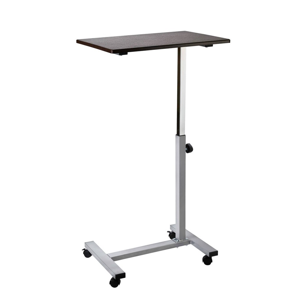 Photos - Office Desk 23.6" Airlift Overbed Adjustable Height Mobile Side Table Cart Walnut - Seville Classics: Hospital Bedside Laptop Stand