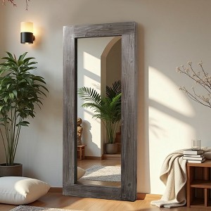 Wooakway Distressed Solid Wood Accent Mirror Vintage Full Length Mirror Retro Leaning Mirror Weathered White/Antique Brown/Charcoal - 1 of 4