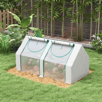 NicBex 6' x 3' x 3' Galvanized Raised Garden Bed with Mini PVC Greenhouse Cover Garden Sheds with Roll-Up Windows for Flowers, Fruits, Clear