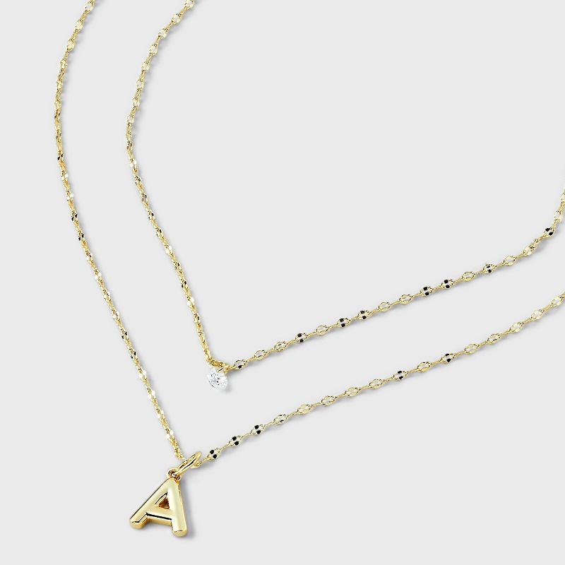 14K Gold Dipped Initial Cubic Zirconia Layered Chain Necklace - A New Day™ Gold, 4 of 5