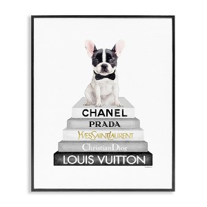 Stupell Industries French Bulldog Grey Fashion Books Framed Giclee Art, Black, 11" x 14" - 1 of 4