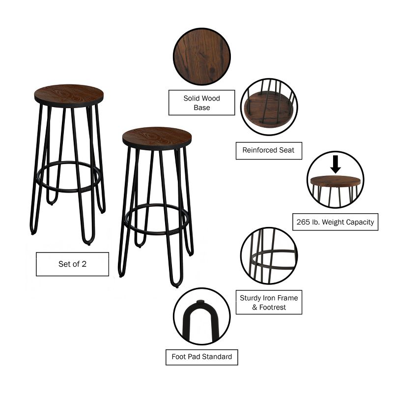 24-Inch Bar Stools - Backless Barstools with Hairpin Legs, Wood Seat - Kitchen or Dining Room - Modern Farmhouse Barstools by Lavish Home (Set of 4), 4 of 8
