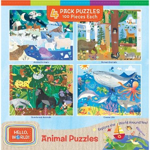 MasterPieces Kids Jigsaw Puzzle Set - Hello World Animals 4-Pack 100 Pieces - 1 of 4