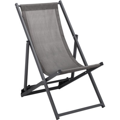 Grey Adjustable Foldaway Outdoor Sling Chairs, Set of 2