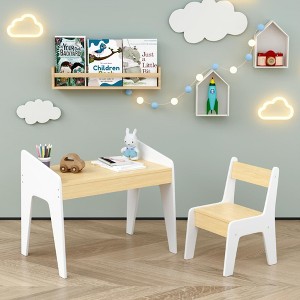 PDTEND Wooden Kids Study Table Set with One Chair for 2-8 Age Kids - 1 of 4