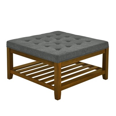 NicBex Modern 33.5" Square Wood Coffee Table with Linen Tufted Top and Open Shelf for Living Room and Office