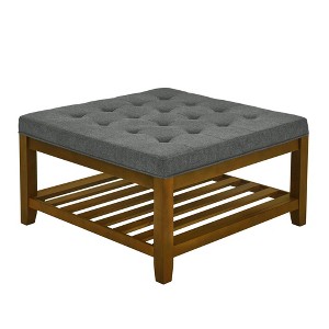 NicBex Modern 33.5" Square Wood Coffee Table with Linen Tufted Top and Open Shelf for Living Room and Office - 1 of 4