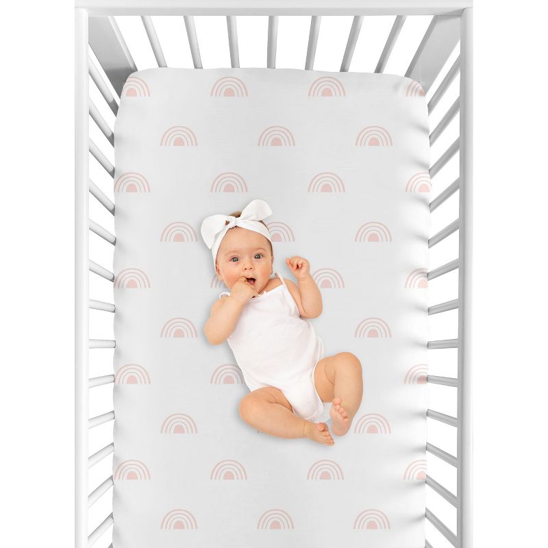Sweet Jojo Designs Girl Baby Fitted Crib Sheet Boho Rainbow White and Pink, 5 of 8