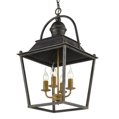 Transitional Antique Black Iron 4-Light Candelabra Pendant