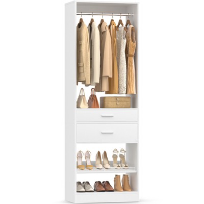 Aheaplus Freestanding Closet Organizer with Drawers and Shoe Rack, Walk-In Closet System with Hanging Rods