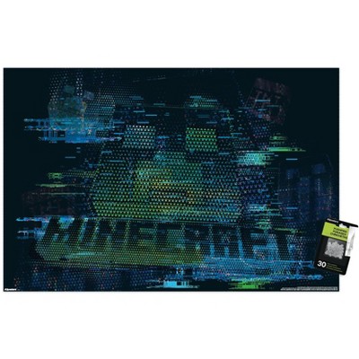 Trends International Minecraft: Glitch - Creeper Unframed Wall Poster Print Clear Push Pins Bundle 22.375" x 34"