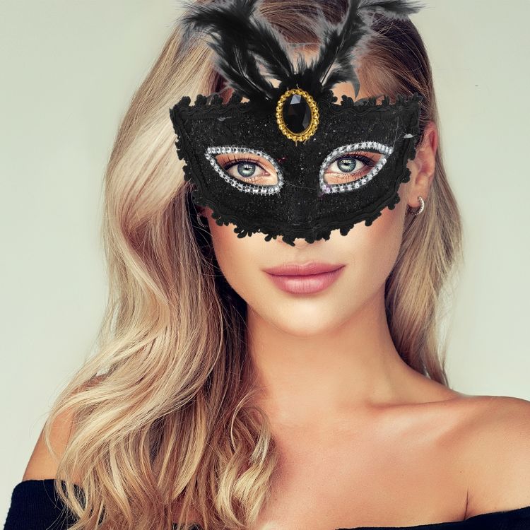Unique Bargains Halloween Christmas Dragon Pattern Feather Half Face ...