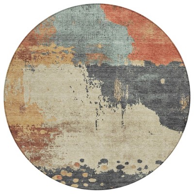 Rust Beige And Charcoal Abstract Washable Indoor Outdoor Area Rug