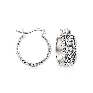 Ross-Simons Sterling Silver Bali-Style Floral Hoop Earrings - 1 of 3