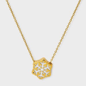 Tiny Tags 14K Gold Ion Plated with White Enamel Snowflake Necklace - Gold - 1 of 4
