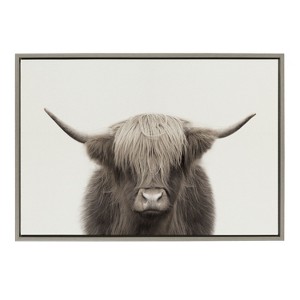 Kate and Laurel Sylvie Hey Dude Highland Cow Color Framed Canvas by The Creative Bunch Studio, 23x33, Gray - 1 of 4