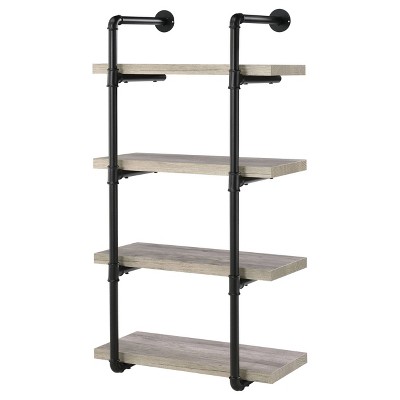 Gray Driftwood Industrial Wall Shelf with Black Pipe Frame