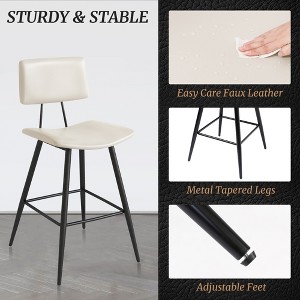 Arceso 24.5" Counter Height Bar Stools Set of 2, Black Faux Leather Upholstered Barstools with Back Footrest and Metal Legs, Armless Bar Chairs - 1 of 4