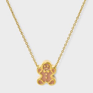 Tiny Tags 14K Gold Ion Plated with Brown Enamel Gingerbread Man Necklace - Gold - 1 of 4