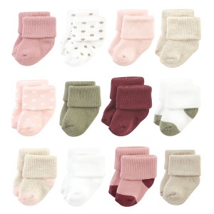 Hudson Baby Infant Girl Cotton Rich Newborn and Terry Socks, Mauve Sage Dot - 1 of 4