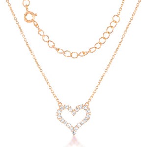 Bella Silver Sterling Silver, Small Open CZ Heart Necklace - Rose Gold Plated - Rose - 16+2 Inch - 1 of 2
