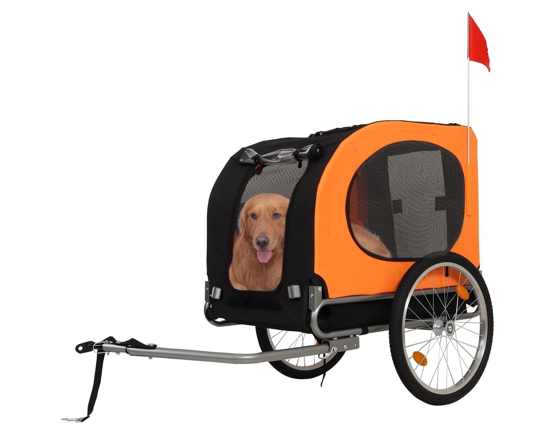 Dog Bike Trailer & Jogging Stroller – 2-in-1 Convertible Pet Bicycle Carrier for Medium & Large Dogs up to 88 lbs, 16" Air-Filled Tires, Orange
