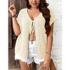 Coolmee Women's Crochet Shrug Sweater Tie Front Knit Bolero Shrug Cropped - 3 of 4