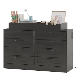 Baby Changing Dresser with 8 Drawers – Wooden Nursery Dresser with Safety Rail & Open Shelf - 1 of 4